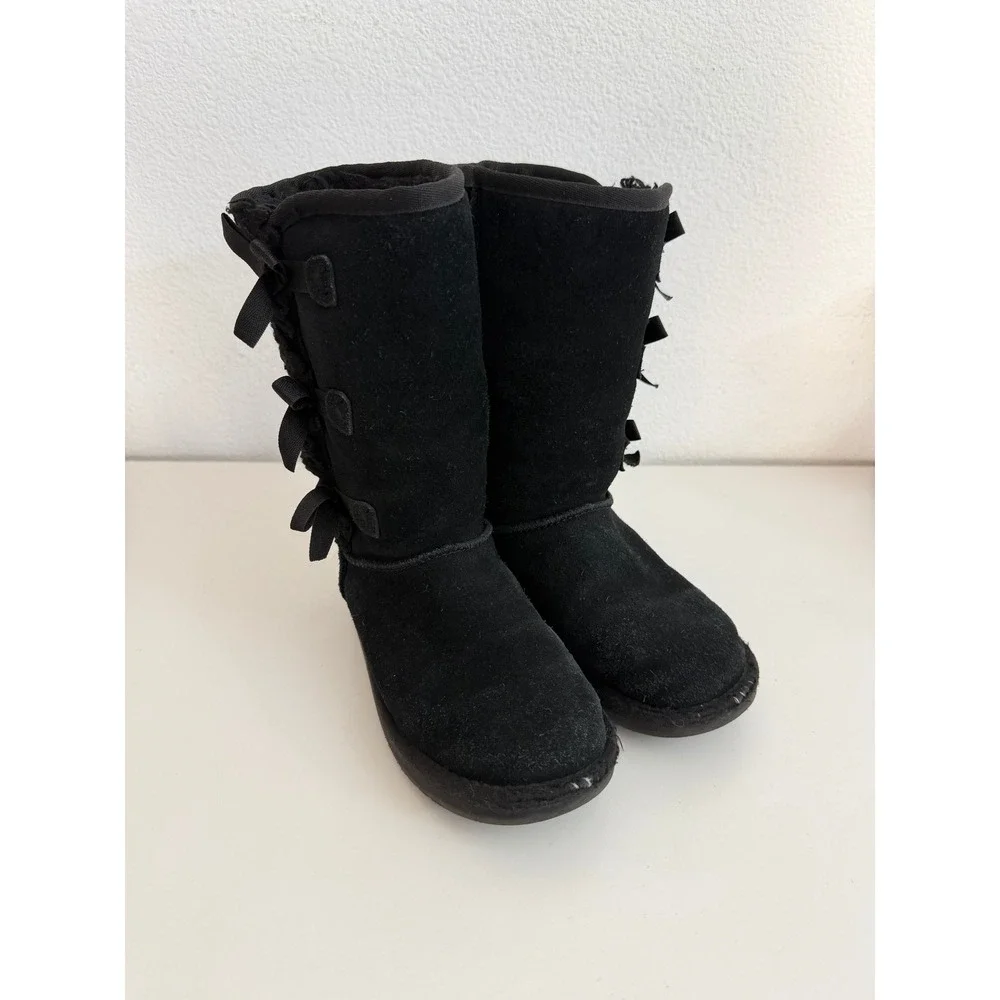 Koolaburra by UGG Victoria Tall Black Suede Bow Boots Girls Size 1 1020171